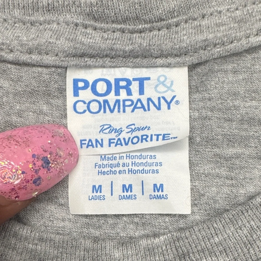 Port and Company Gray Cat Tee with Black Print Women’s Size Medium